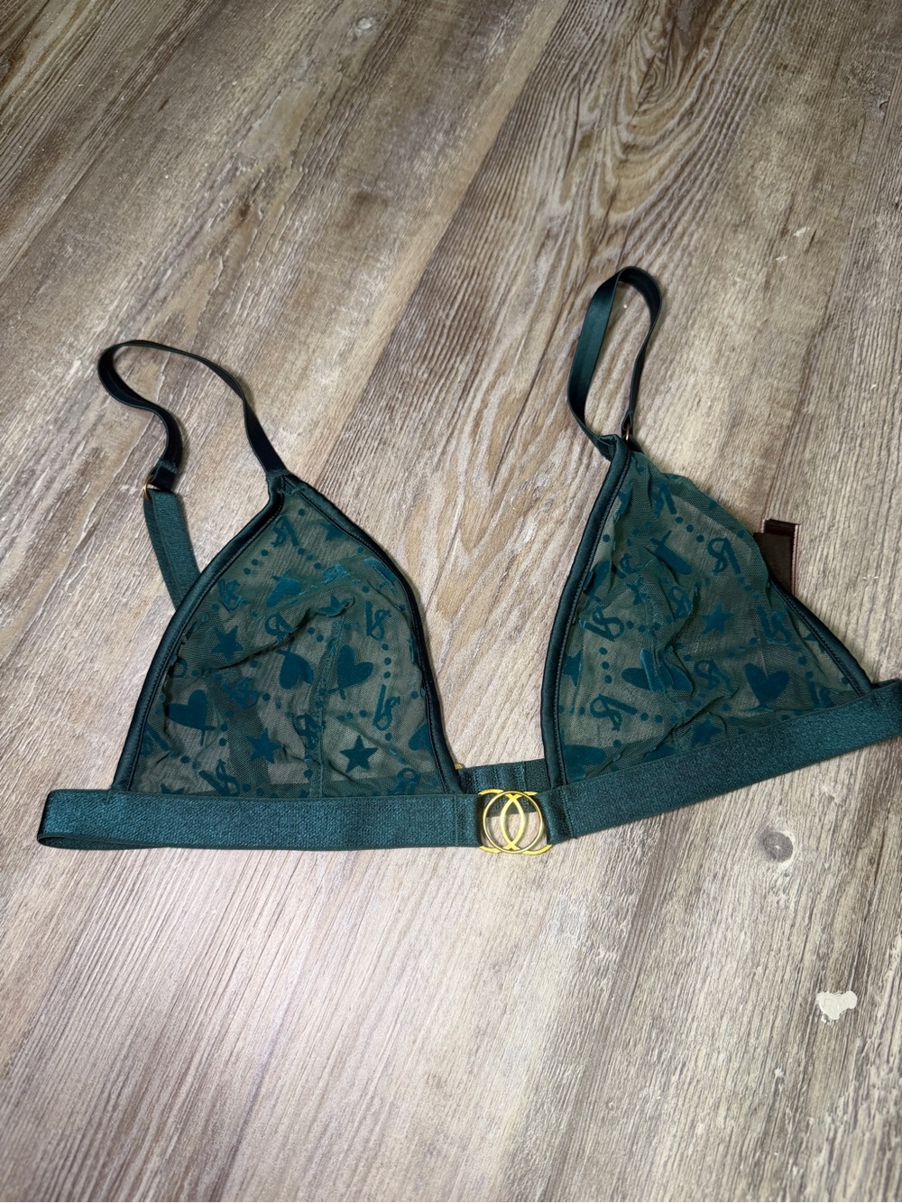 Victoria's Secret Dark Green Sheer Triangle Bralette with Gold Clasp